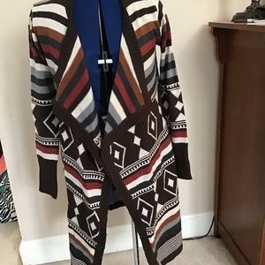 Long brown, cream, and rust size S/M flyaway cardi